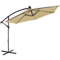 Parapluie 300 cm avec éclairage led et dispositif de manivelle, couverture incluse, beige - Stilista
