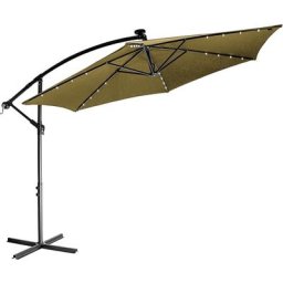 Parapluie 300 cm avec éclairage led et dispositif de manivelle, couverture incluse, brun - Stilista