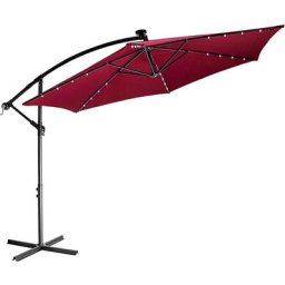 Parapluie 300 cm avec éclairage led et dispositif de manivelle, couverture incluse, rouge - Stilista