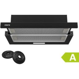 Ciarra - Hotte Tiroir 60cm 370m3/h 3 Vitesses Recyclage ou Evacuation 2pcs Filtre actif Noir