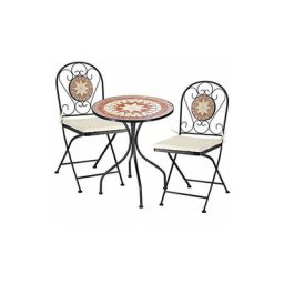 Bakaji - Set Table + Chaises Pliantes Mosaic Outdoor Furniture Metall Garden Avec Coussin