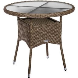 Table d'appoint ronde verre au lait plateau de table poly rotin, choix de couleurs et de tailles,