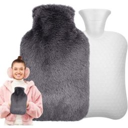 Bouillotte Eau Chaude 1L Grande Capacité avec Housse Peluche Ultra Douce, Bouillotte Chauffant en