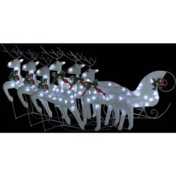 Décoration de Noël Rennes avec traîneau 140 led Extérieur Blanc Vidaxl Blanc