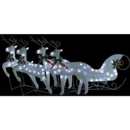 Vidaxl - Décoration de Noël Rennes avec traîneau 100 led Extérieur Blanc Blanc