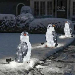 Décorations d'extérieur de Noël pingouin illuminées 3 pièces avec lumières de jardin à del - Grand