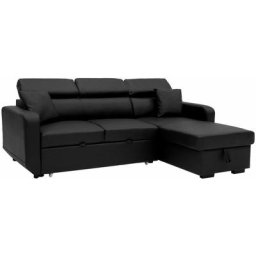 Canapé d'angle convertible warren 3 places simili noir - black