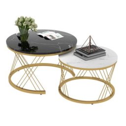 Table Basse Gigogne Lot de 2- Table Basse Ronde Table Basse Marbre - 70 x 45.5 cm (ø x h) et 45 x
