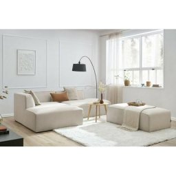 Canapé modulable BOBOCHIC - Canapé d'angle fixe modulable MEGEVE tissu lisse avec pouf Angle gauche
