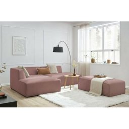 Canapé modulable BOBOCHIC - Canapé d'angle fixe modulable MEGEVE tissu lisse avec pouf Angle gauche