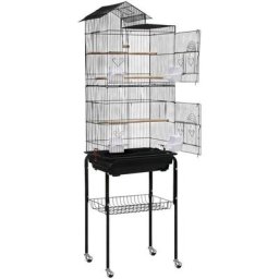 Volière pour Oiseaux 46x35,5x158,5cm Grande Cage à Oiseaux en Métal avec Jouets pour Perruche