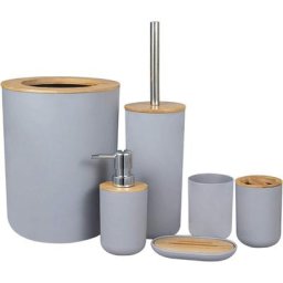 Ensemble d'accessoires de salle de bain en bambou écologique 6 pièces avec distributeur de lotion,