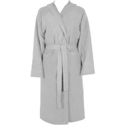 Emmevi - Peignoir Microfibre Moderne Couleur Unie Doux Homme Femme Ceinture Poches Capuche Gris - l