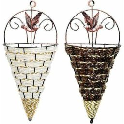 Panier à fleurs suspendu, 2 pièces en rotin vase en osier support mural pot de fleur tissé panier