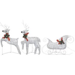 Vidaxl - Décoration de Noël Rennes et traîneau 60 led Extérieur Argenté Silver