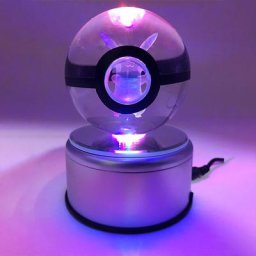 Boule de Clip Pikachu avec Base Lumineuse LED Rotative Boule de Jeu Pokémon Gravure 3D Monstre