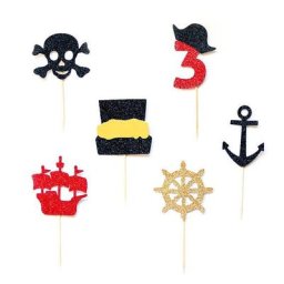 Toppers de cupcake avec numéro de bateau Pirate | Personnalisés à paillettes pour anniversaire et