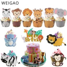 WEIGAO Safari Jungle Party – emballage de Cupcake décoration de gâteau d'anniversaire fournitures