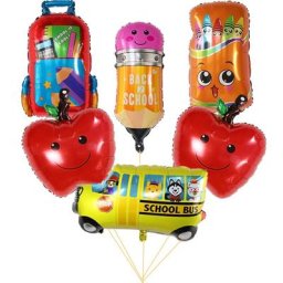 6Pcs Pencil Eraser Bag Balloons Set School is Cool Air Globo Children's Admission To Kindergarten
