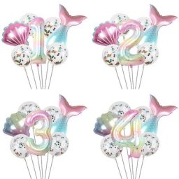 Ballons en aluminium thème queue de sirène 7 pièces 40 pouces dégradé étoile nombre boule 1-9 ème