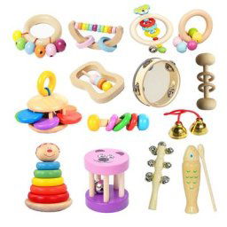 Hochet en Bois Montessori pour Bébé de 0 à 12 Mois Jouets Musicaux pour Enfant Anneau de Dentition