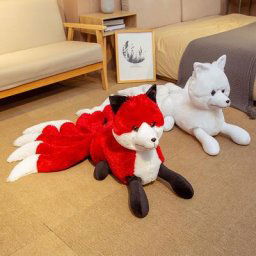 Jouets en peluche doux pour filles poupées Kyuubi Kitsune renard à neuf queues blanc et rouge