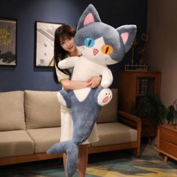 Kawaii Transform Blue Shlavabo Cat Peluche Jouets pour Enfants Coussin de Dessin Animé Doux