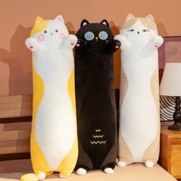 Oreiller long et doux en forme de chat pour enfants jouets en peluche coussin de sieste confort à