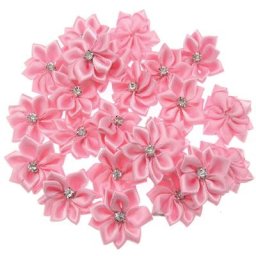 Fleurs artificielles en ruban de satin rose 12 pièces 2.8cm appliques de biscuits blanc pour