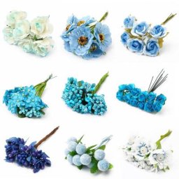 Bouquet de fleurs artificielles bleues branche de cerise étamine baies DIY noël mariage boîte