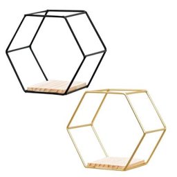 Étagère hexagonale flottante murale nordique support de rangement à cadre métallique support en