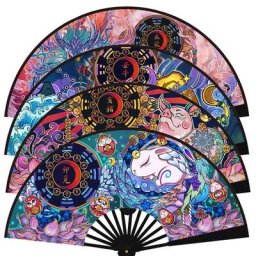 Ventilateur pliant de Style chinois rétro dessin animé zodiaque tigre Dragon animaux colorés