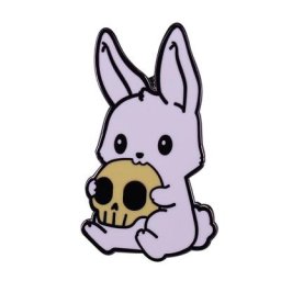 Broche lapin et crâne en émail Adorable animal blanc badge
