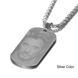 Collier en Acier Inoxydable Gravé Personnalisé Rocker Français Johnny Hallyday Photo Pendentif 600