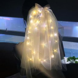 Couvre-tête en dentelle à LED maille lumineuse de mariage Tulle avec peigne Double couche fée