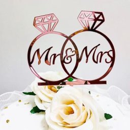 Décoration de gâteau en acrylique de mariage bague en or fleur ""Mr & Mrs"" décoration de gâteau en