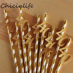 Chicinlife paille en papier avec numéro 30 40 50 60 paille à boisson pour anniversaire/mariage