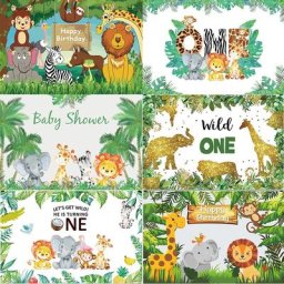 Banderole d'Arrière-Plan Thème Joyeux Anniversaire Jungle Safari Animaux D37 pour