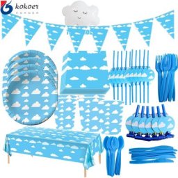 Ensemble de Ballons Britware pour ixd'Anniversaire Nuage Poulet Bleu Ciel et Blanc Thème Nuage