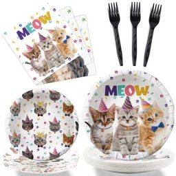 Ensemble de fournitures de fête pour chaton assiettes en papier serviettes de déjeuner standard