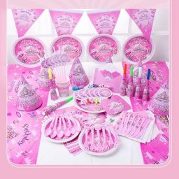 Décorations de fête d'anniversaire pour filles couronne rose vaisselle de poulet britannique