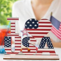 Pendentif en bois Omilut I Love USA décoration de la fête de l'indépendance du 4 juillet américain