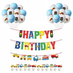 Ensemble de bannières joyeux anniversaire banderole de transport d'avion de voiture et de bateau
