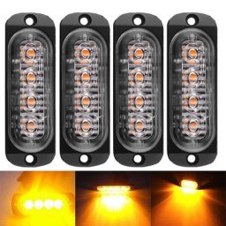 Barre lumineuse ambre à 4LED pour voiture camion balise de danger lampe à iode installation du