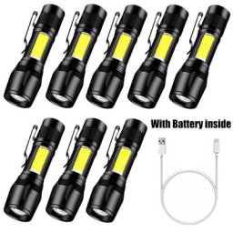 Mini lampe de poche tactique et étanche à lumière LED Mini torche Zoom Rechargeable avec COB