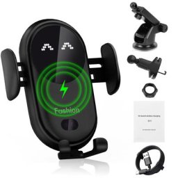 Support de chargeur sans fil pour voiture capteur infrarouge automatique LED pour téléphone