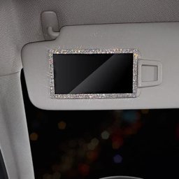 Miroir Compact en Clip Scintillant avec Strass Argenté Panneau d'Ombrage de Voiture pour