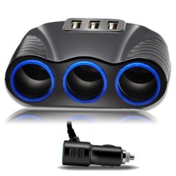 Allume-cigare Laguna UP pour voiture 3 ports USB 3 voies LED bleue répartiteur de prise