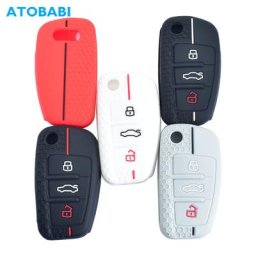 Étuis à clés de voiture en Silicone 3 boutons housse de protection de télécommande pliante pour Audi