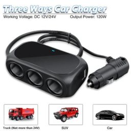 Allume-cigare à trois voies pour voiture extenseur chargeur automatique répartiteur USB